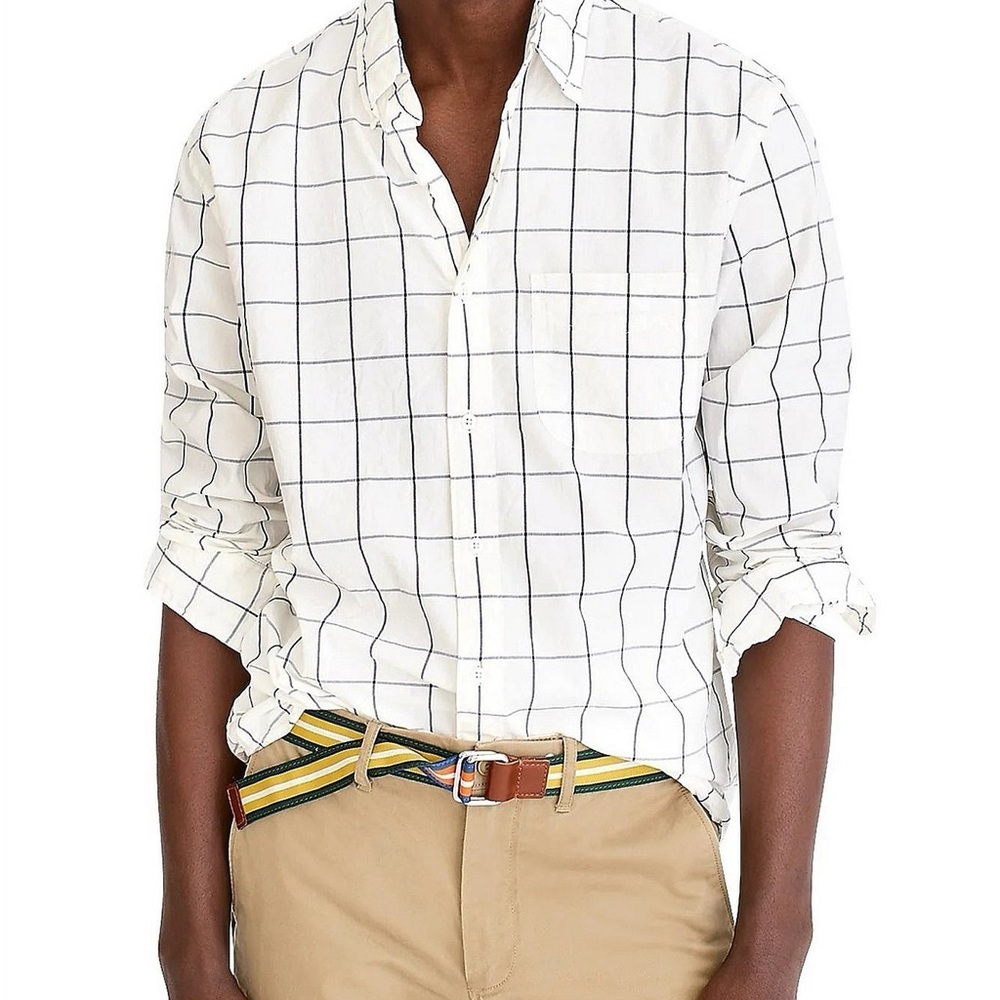 J. Crew White Window Pane Classic Cotton Button Up XL
